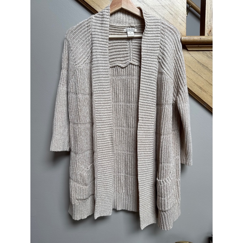 Lucky Brand Women Cardigan XL Cable Knit Beige Pocket Cabin Layer‎ Comfy Teacher